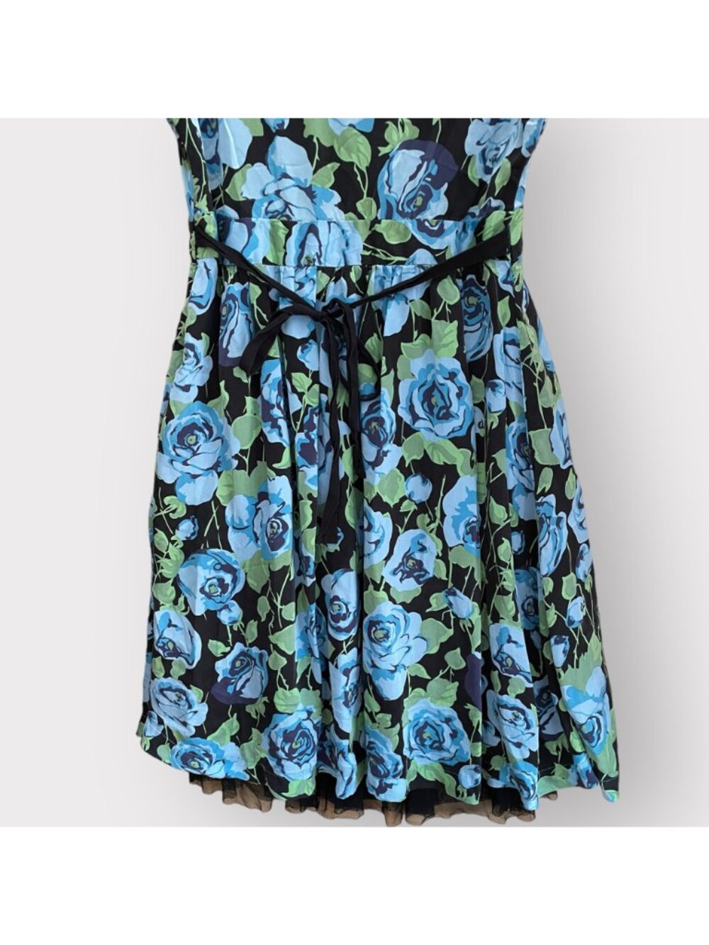 Free People Size 4 Blue Floral Silk Flutter Sleeve V-Neck Coquette Mini Dress - Picture 11 of 11